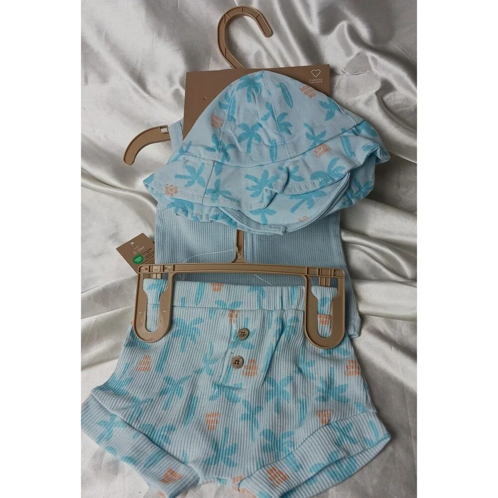 CHICK PEA 3 PIECE OUTFIT- DADDY'S BEACH BUD-TANK, SHORTS, HAT SIZE 0-3 MONTHS